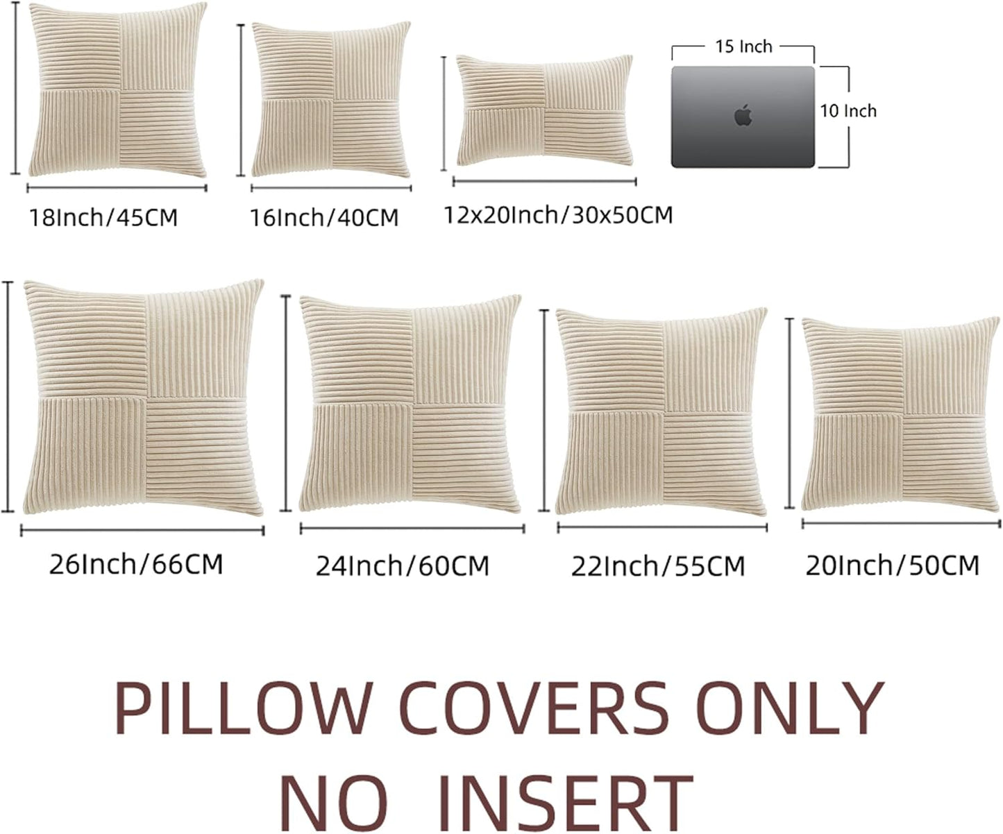 Fancy Homi 2 Packs Tan Big Decorative Throw Pillow Covers 24x24 Inch for Living Room Couch Bed Sofa, Farmhouse Boho Home Decor, Soft Corss Corduroy Patchwork Accent Square Beige Cushion Case 60x60 cm