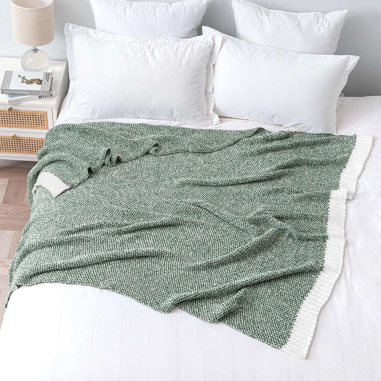 MIULEE Green Super Soft Throw Blanket for Couch, Cozy Fluffy Warm Throws Knit Blankets for Sofa, Bed, Chair, Living Room, Camping, Picnic, 50 x 70 inch