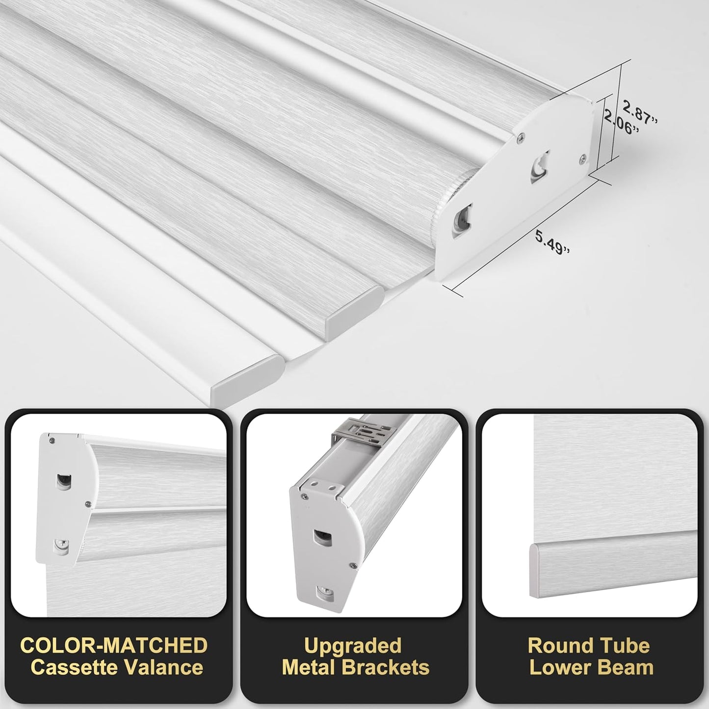 BERISSA Cordless Dual Roller Shades with Cassette Valance, Double Window Shades - Blackout and Light Filtering, Day and Night for Home Office, Door. Striped Jacquard White. 35 W x 72" H