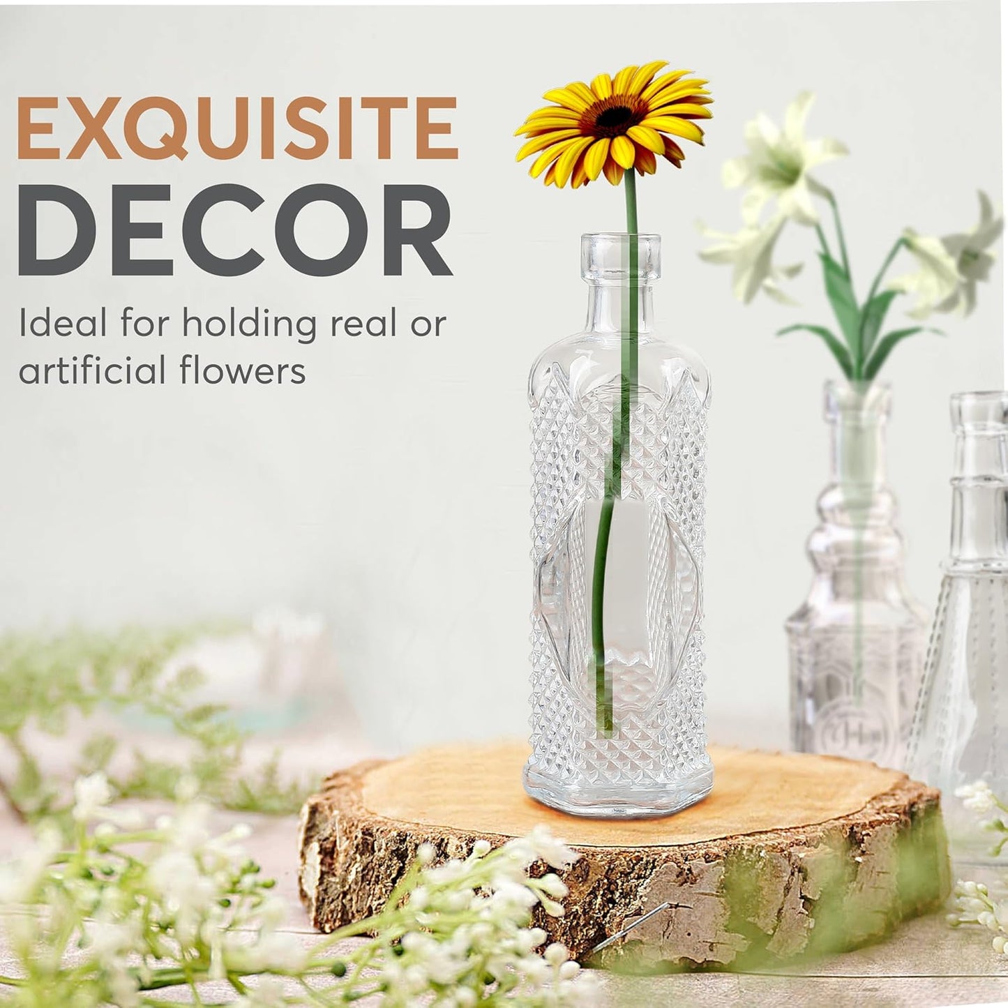 Small Vintage Glass Bottles with Corks, Mini Vases, Decorative Glass Bottle, Potion Bottles, Assorted Design - Set of 14 assorted design 5oz 6.5-7 inch tall 1.8-2.inch wide.