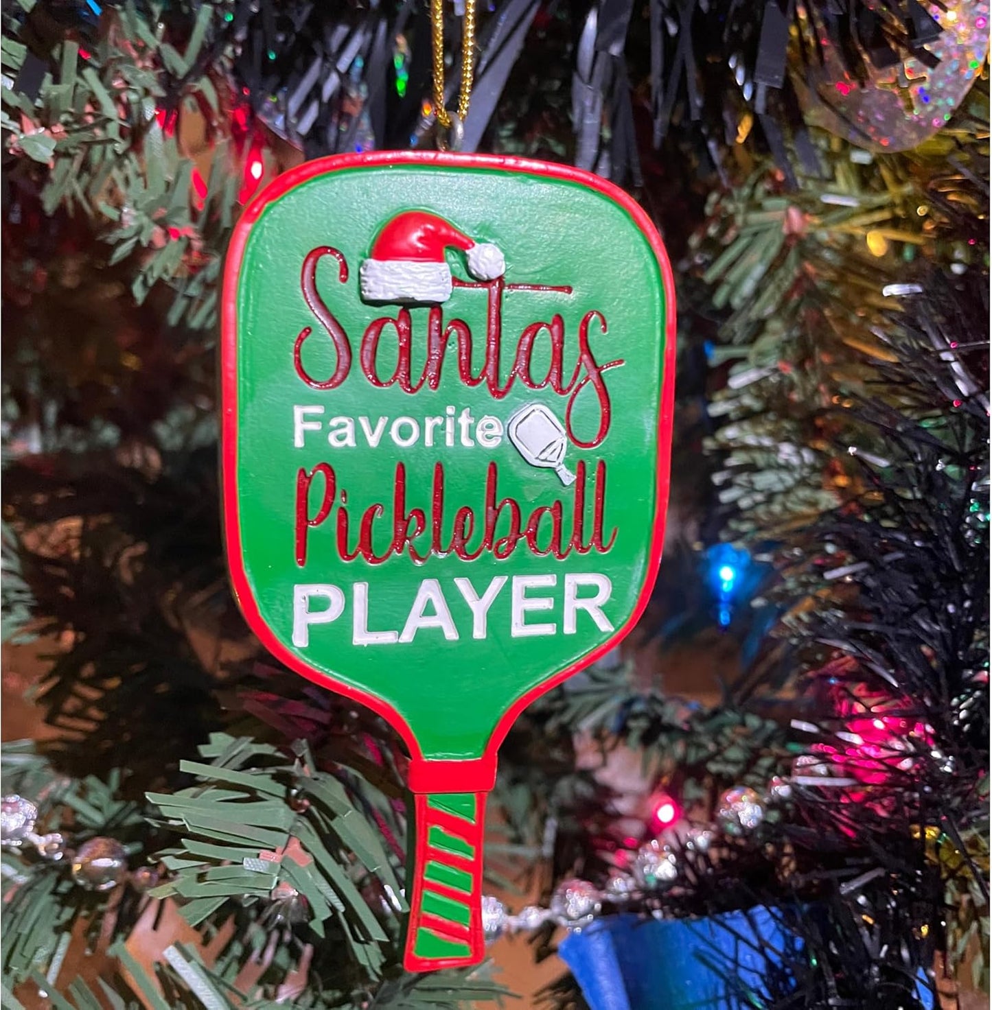 Santa’s Favorite Pickleball Player Christmas Ornament – Holiday Pickleball Paddle Tree Decoration – Funny Gift for Pickleball Lovers, Players & Coaches – Resin Ornament with Gift-Ready String