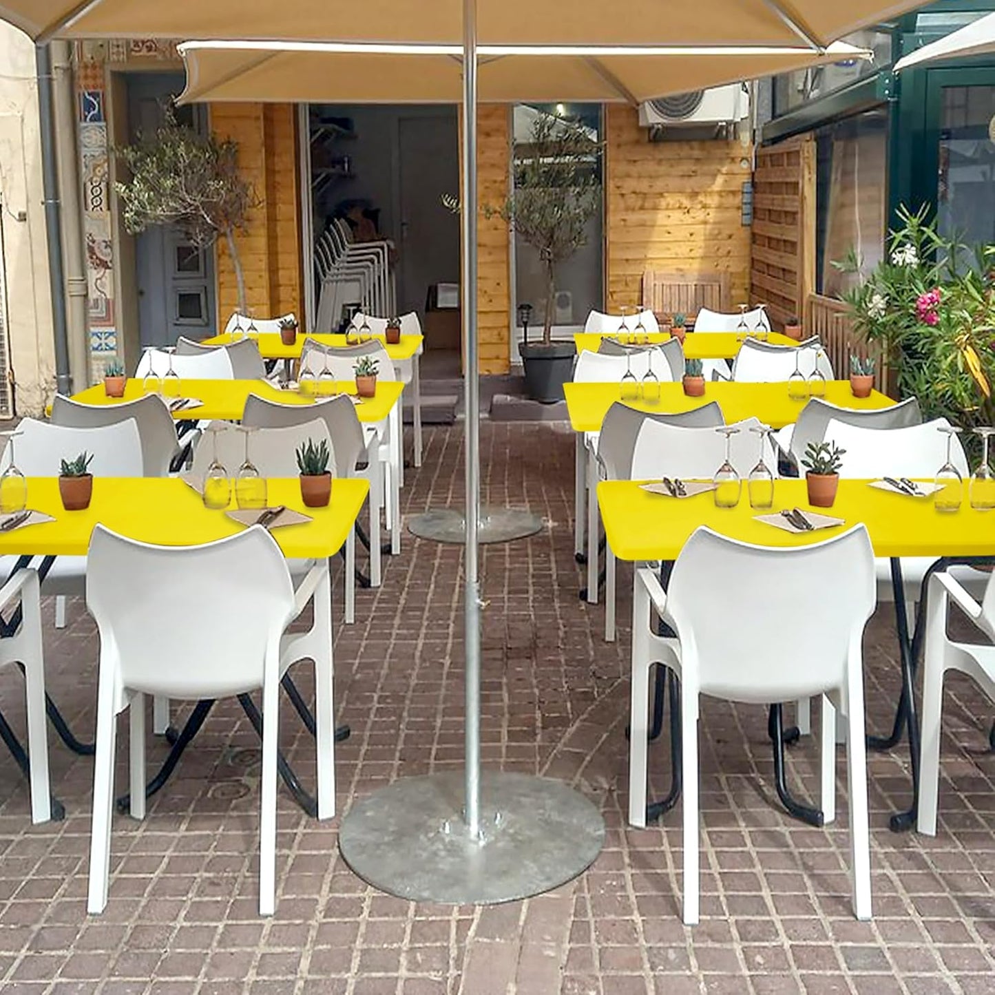 Fitted Tablecloth for 8 Foot Rectangle Tables-6 Pack Yellow Elastic Outdoor Picnic Table Cover-Spandex Stretch Folding Table Cloths 8ft for Camping Dining Room Patio Kitchen Banquet Party