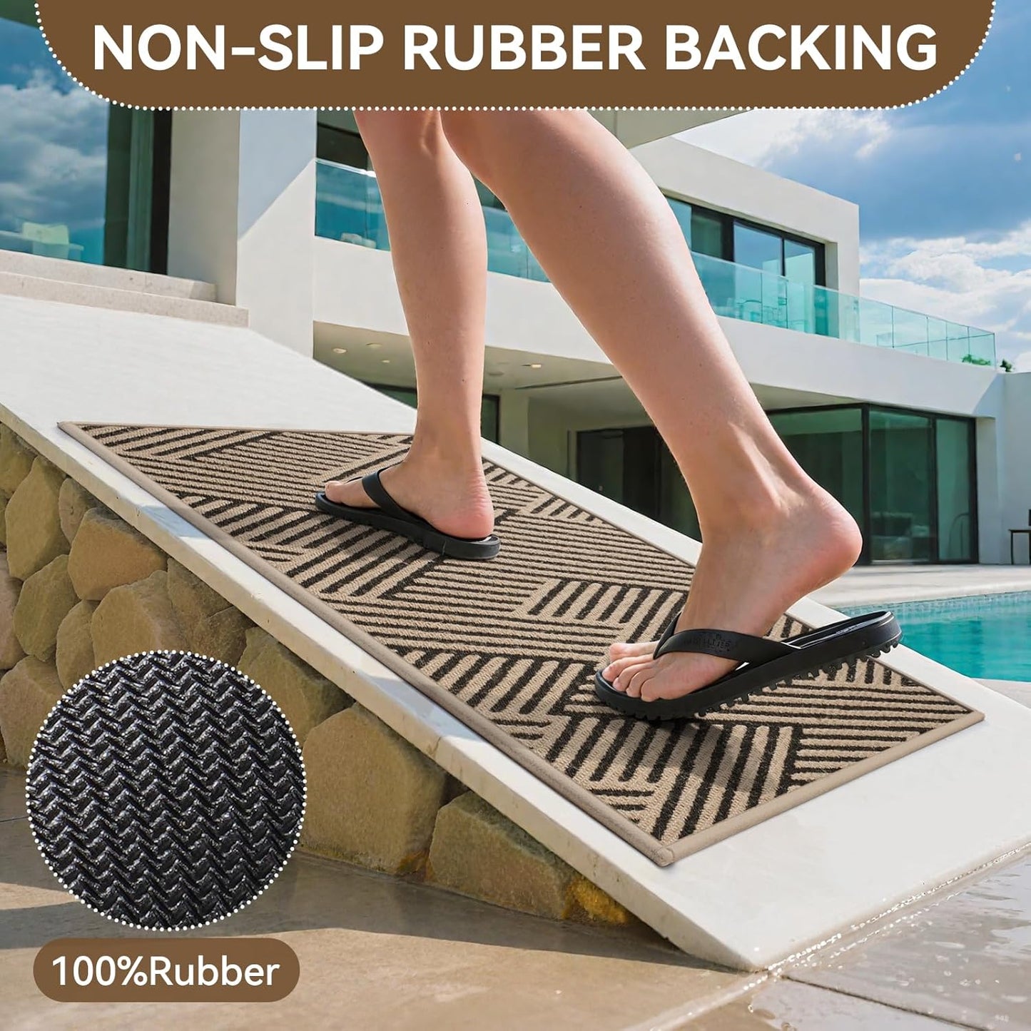 Front Door Mat Outside Entrance, Non Slip Rubber Backing, Trap Dirt and Moisture, Easy Clean Low Profile Welcome Floor Mats for Patio Porch Indoor Outdoor Entry Mat, 24x35 Inch, Brown