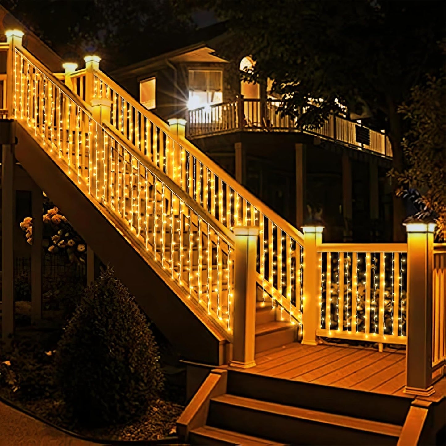 Eueasy Curtain-Lights Outdoor, 300 LED-Fairy Lights, Connectable15×3.3 FT with 8 Lighting Modes, for Balconies, Fences, Stairs Guardrails