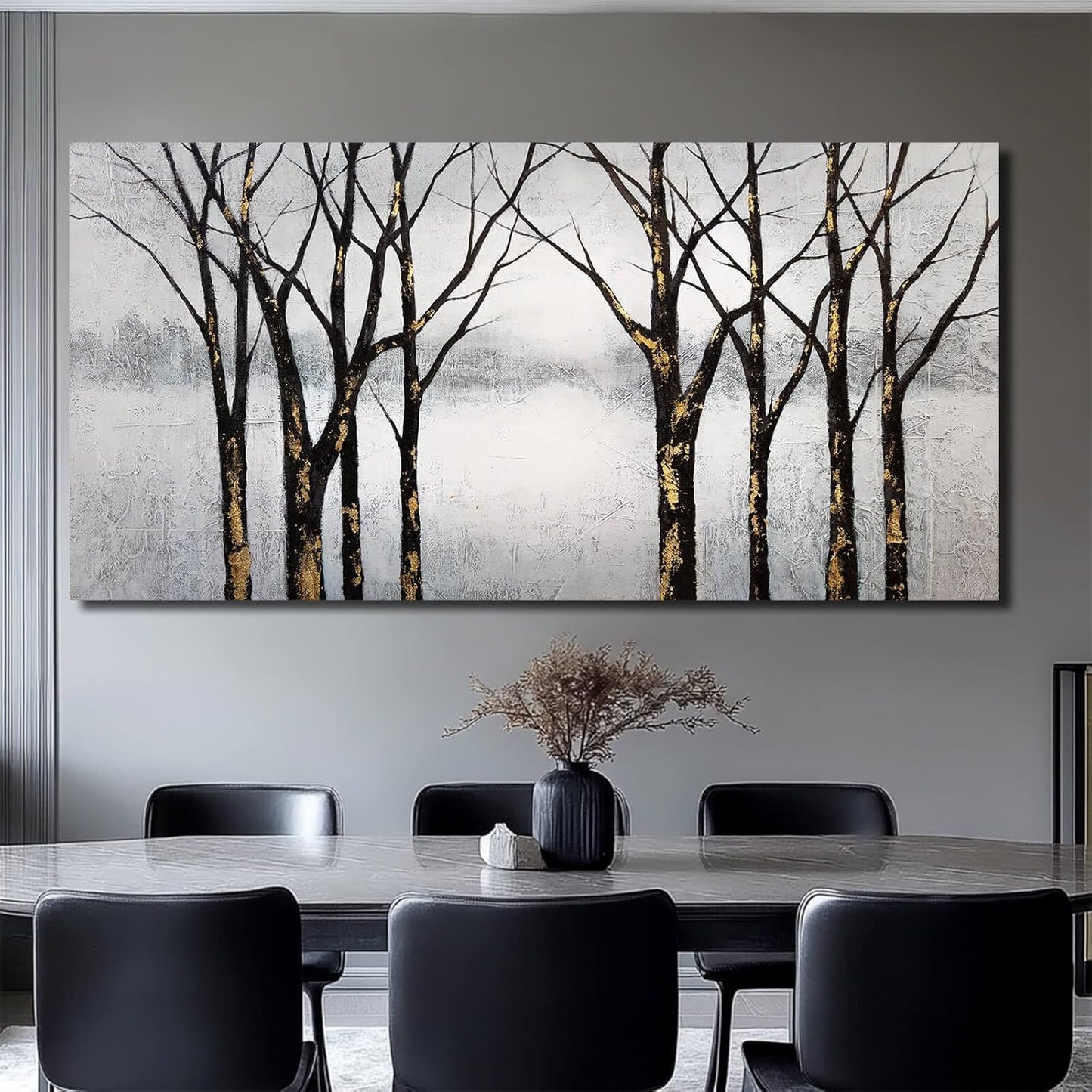 Black Wall Pictures Tree Wall Art Canvas Wall Decoration Large Home Decor White Poster Art Gold Office Artwork 29"x58"