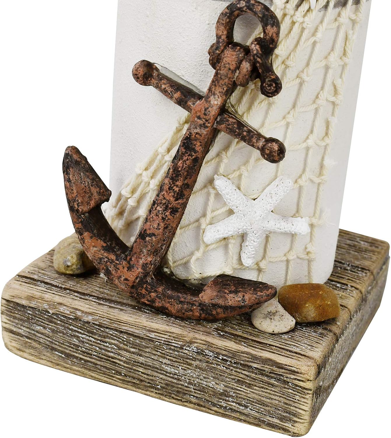 Linfevisi Wood Lighthouse Decor Rustic LED Light House Decor Wooden Decorative Nautical Lighthouse Statue Coastal Beach Themed Lighthouse Handcrafted Tabletop Decoration Home Bathroom (11.4")