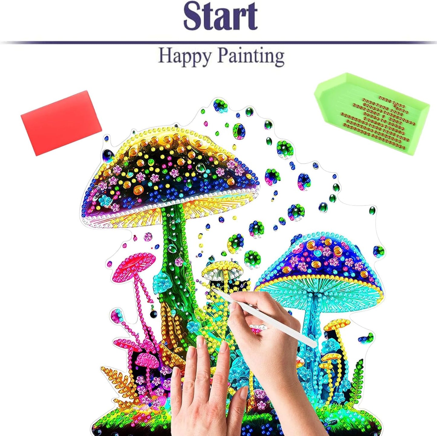 Diamond Painting Kits for Adults Beginners, 5D Full Drill Mushroom Crystal Art Desktop Ornament, DIY Single Sided Home Office Desk Decor, Creative Craft Gift Set with Tools