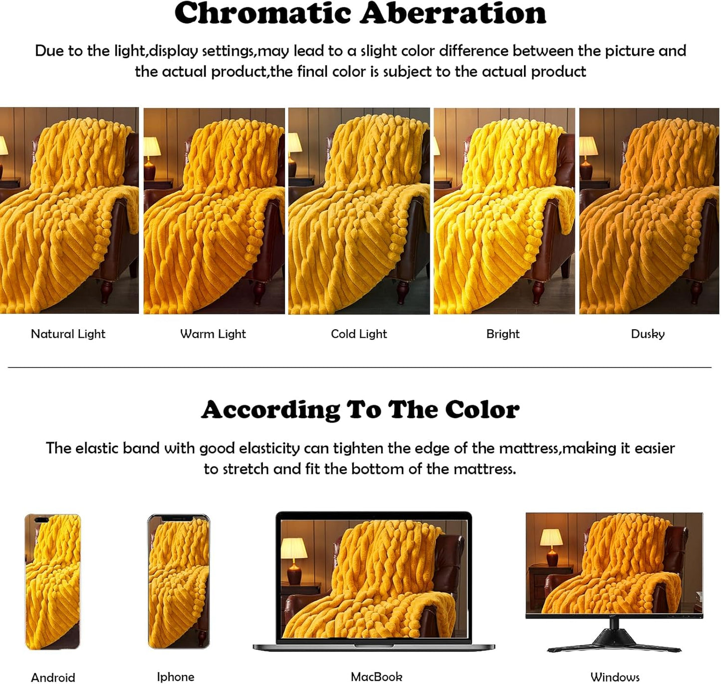 NEWCOSPLAY Faux Fur Throw Blanket Mustard Yellow 3D Ribbed Plush Thick Warm Blanket for Couch Sofa Bed 850GSM (Mustard Yellow Ribbed, Throw(50"x60"))