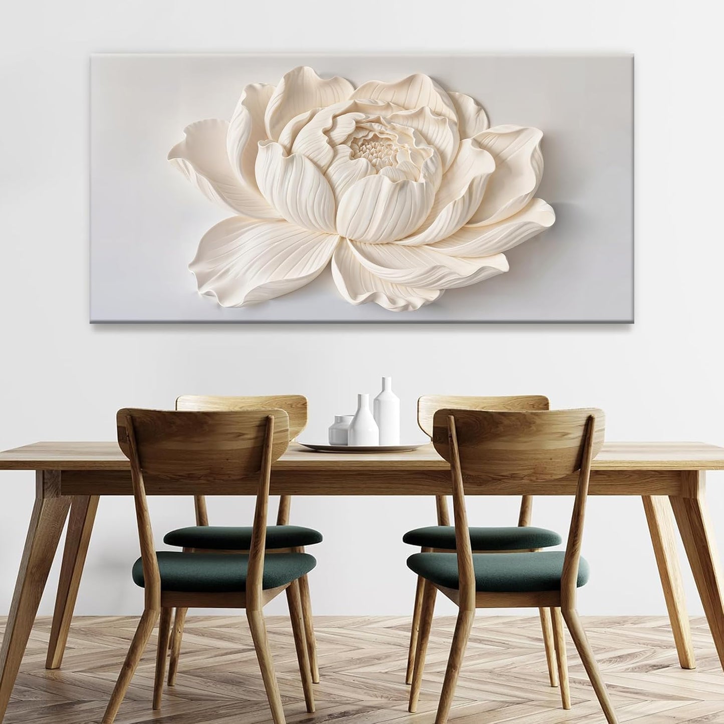 Modern Wall Art White Flower Canvas Art Wall Decor Wall Decor Prints Painting Wall Art Picture For Bedroom Living Room Dining Room Home Office Artwork 24"×48" Ready To Hang