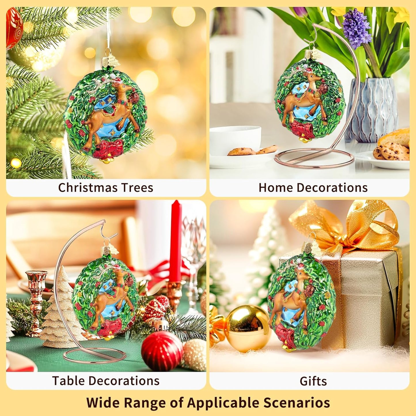 Reindeer Christmas Tree Ornaments,Blown Glass Christmas Ornaments, Wreath Collection Hanging Ornaments,Glass Home Decorations for Animal Lovers Holiday Party Daily Gifts