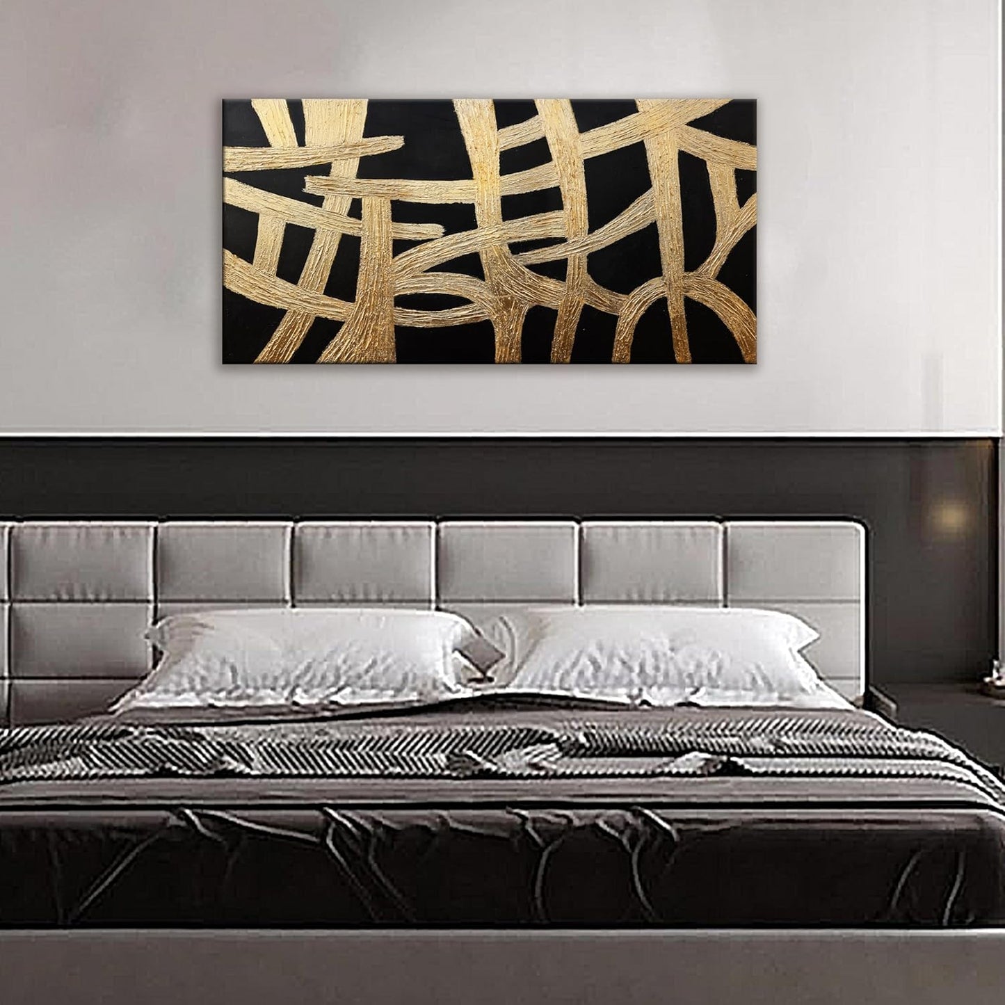 Dimpaga Abstract Canvans Wall Art Paintings Modern Wall art Decor Black And Gold Lines Texture Artwork for Walls Minimalist Wall Art Living Room Decor For Room Bedroom Office Wall Decor 20x40 Inch