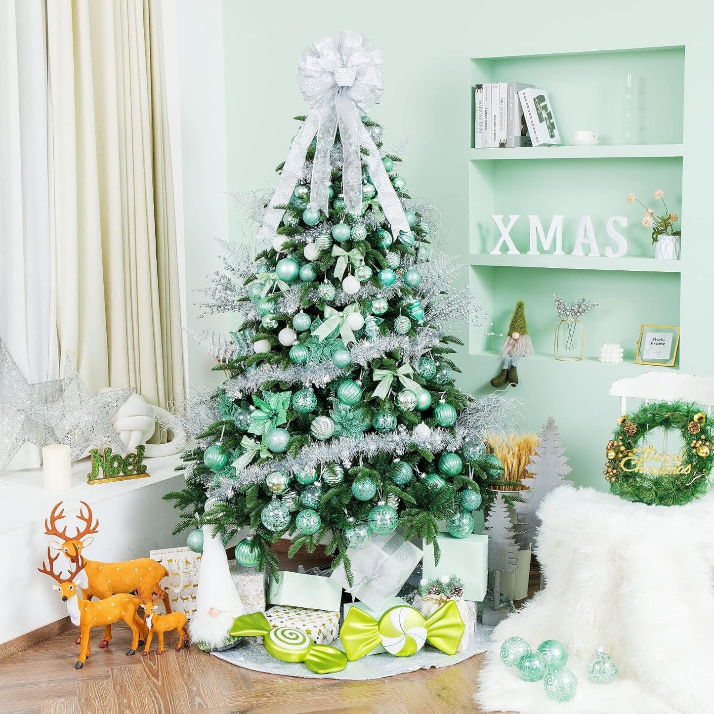 Christmas Ball (2.36", Mint Green) 24ct Christmas Ball Ornaments Shatterproof Xmas Tree Hanging Balls Decorations Perfect for Holiday Wedding Christmas Decor