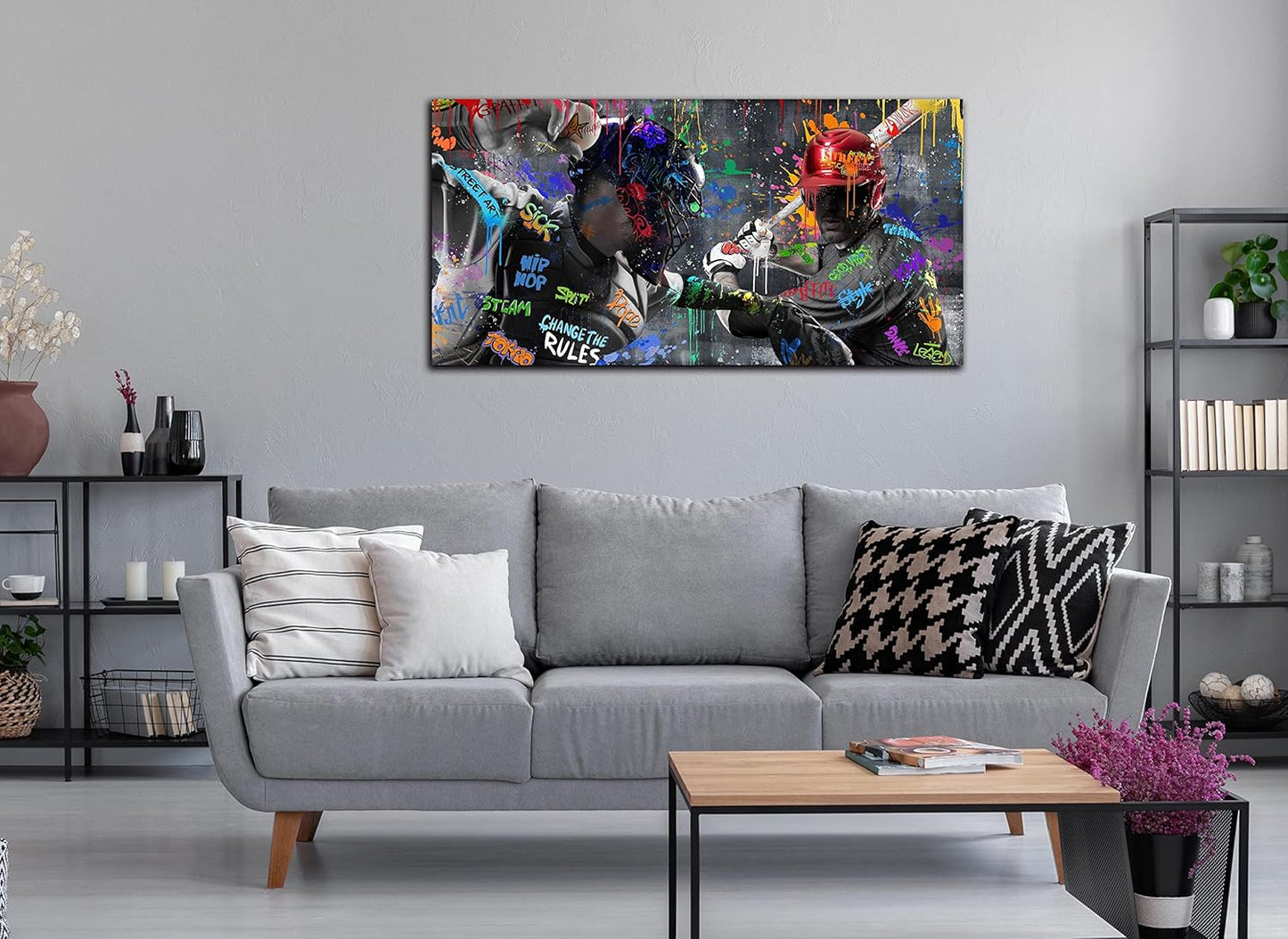 JKWALL77 Graffiti Baseball Wall-Art - Wall Decor for Bedroom Teen Boy - Sports Wall Decor Ready to Hang 40" x 20"