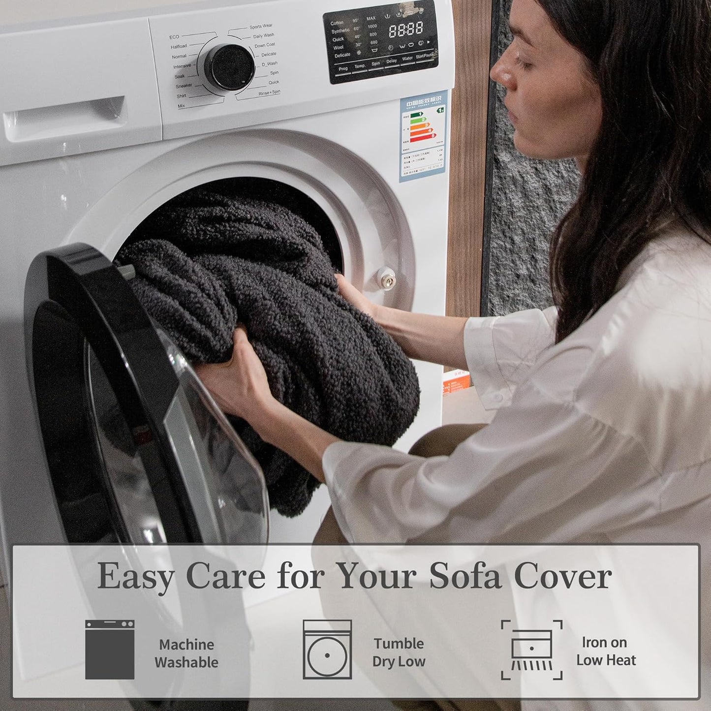 Couch Cushion Covers for Sectional Sofa, Stretch Soft Sofa Slipcovers Washable Wear-Resistant Universal Furniture Protector for Living Room(1 Piece Oversized Cover, Dark Gray)