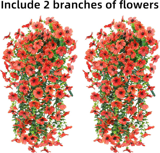 INSPRING Fall Fake Mums Artificial Flowers Hanging Decoration for Outdoors, 2Pcs Orange Daisy with Autumn Eucalyptus Leaves, Realistic Plants Decor, Silk Flower for Porch Patio Balcony Planter Yard