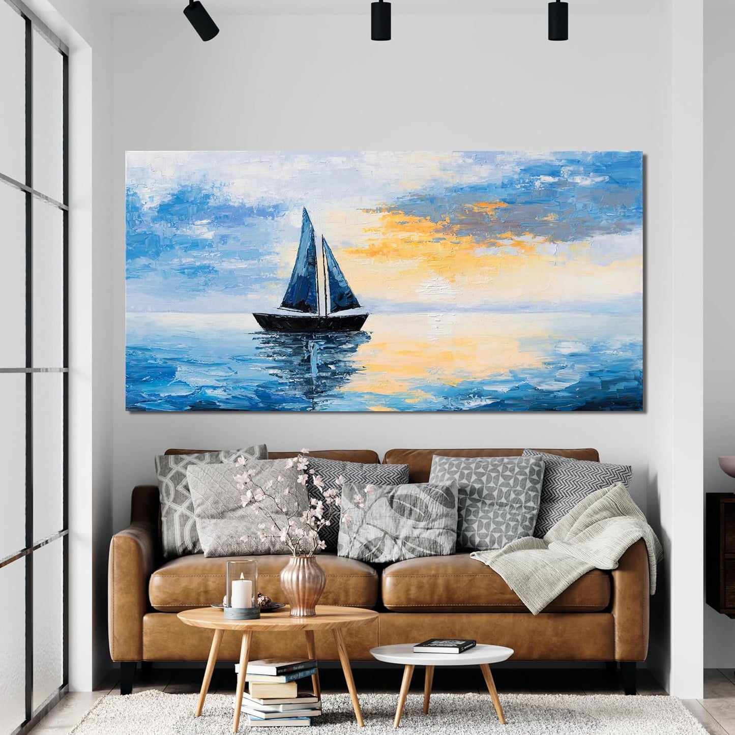 Canvas Wall Art Decor Modern Wall Art Pictures for Living Room Blue Coastal Wall Art Prints Artwork for Walls Landscape Natural Wall Art Decor Art Work for Home Office Room Wall Decor 20" x 40"