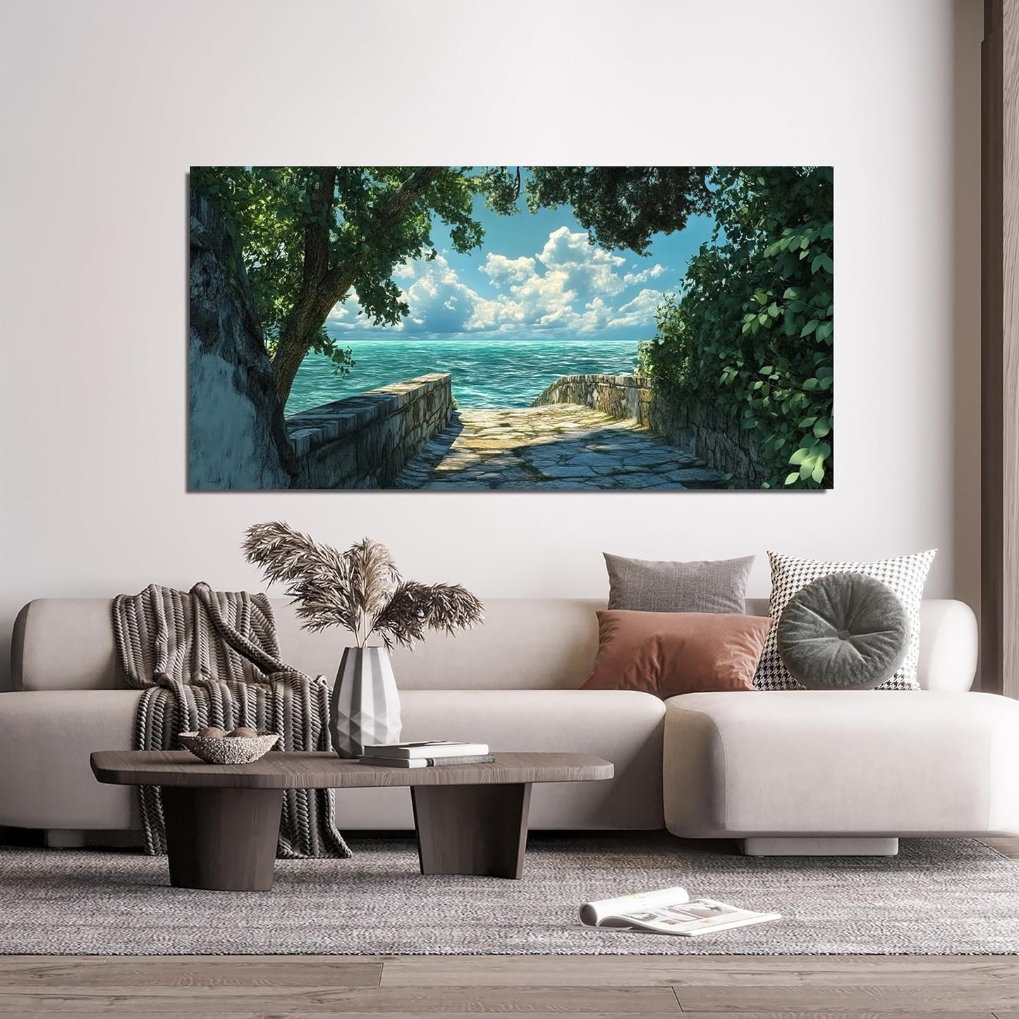 Canvas Wall Art Decor Large Wall Art Pictures for Living Room Canvas Art Wall Decor Landscape Coastal Wall Art Prints Green Artwork for Walls Beachside Art Work for Home Office Decor 24" x 48"