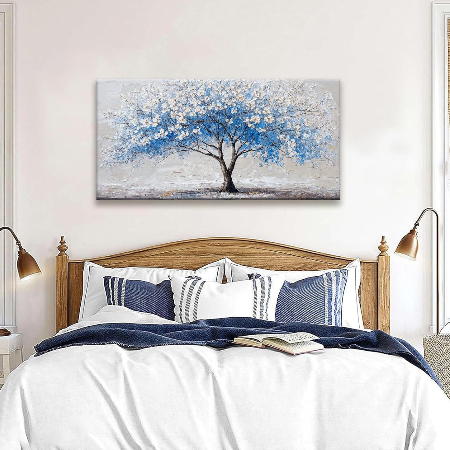 Suconvng Wall Art Blue Tree Of Life Canvas Art Wall Decor Painting Picture Modern Wall Art Prints Landscape Picture For Bedroom Bathroom Office Home Decor 20"×40" Ready To Hang