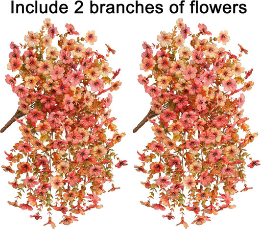 INSPRING Artificial Mums for Outdoors Decoration Fall Fake Flowers for Outside Decor, 2Pcs Silk Daisy with Eucalyptus UV Resistant Realistic Vines for Front Door Yard Patio Porch Planter Home