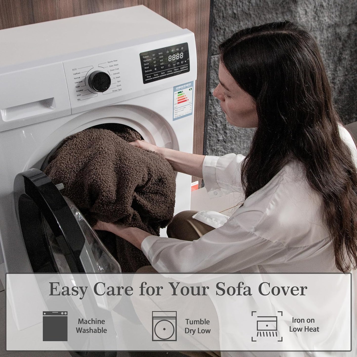 Couch Cushion Covers for Sectional Sofa, Stretch Soft Sofa Slipcovers Washable Wear-Resistant Universal Furniture Protector for Living Room(1 Piece Chaise Cover, Brown)