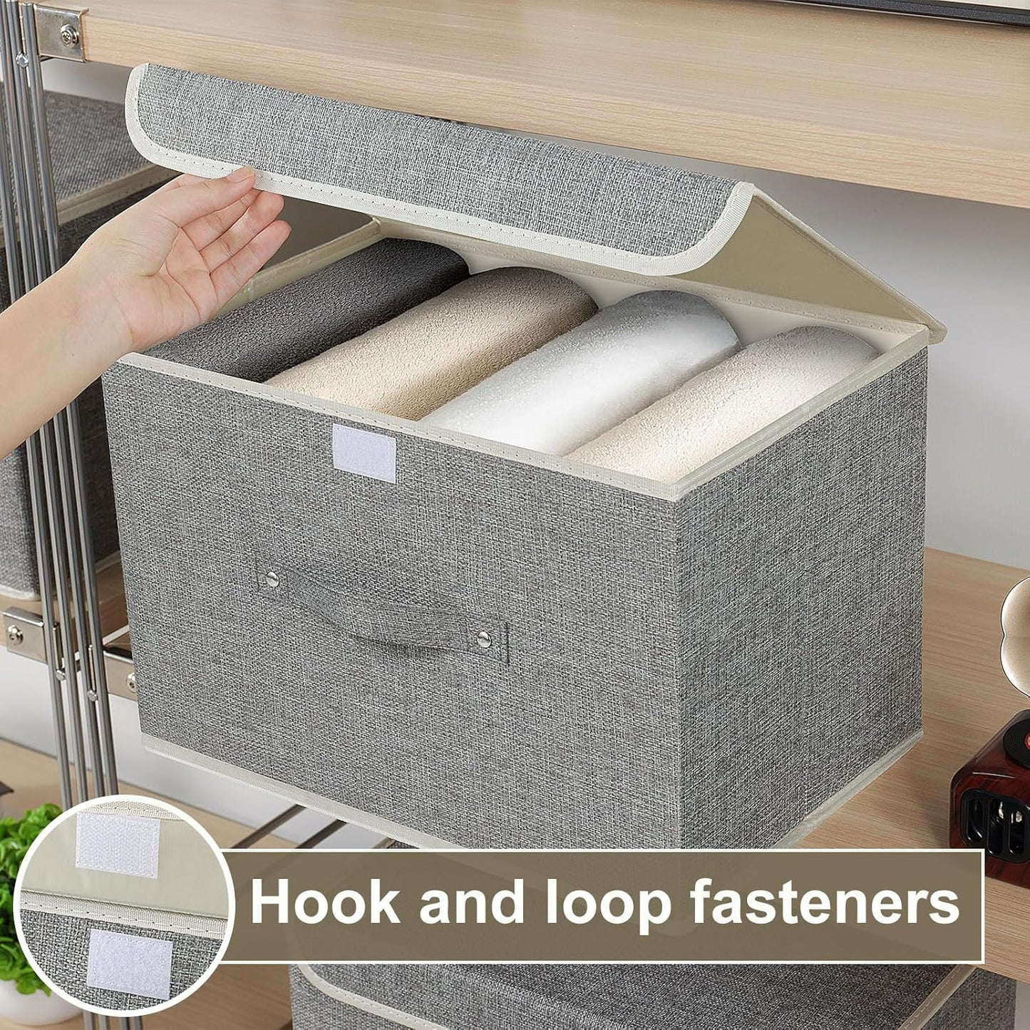 Fabric Storage Bins Cube Organizers with Flip-Top Lid and Handles,Storage Boxes for Organizing Home,Office,and Closet,Grey,3 Pack 15 x 9.8 x 9.8 in