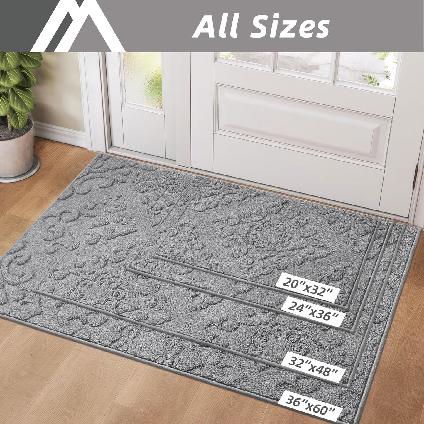 COSY HOMEER-Door-Mat-Non-Slip-Entryway-Rug 24”x36” Absorbent Welcome Mats Washable Dirt Trapper Door Mat Entrance Floor Mats for Front Back Doormats and Wet Shoes,Grey