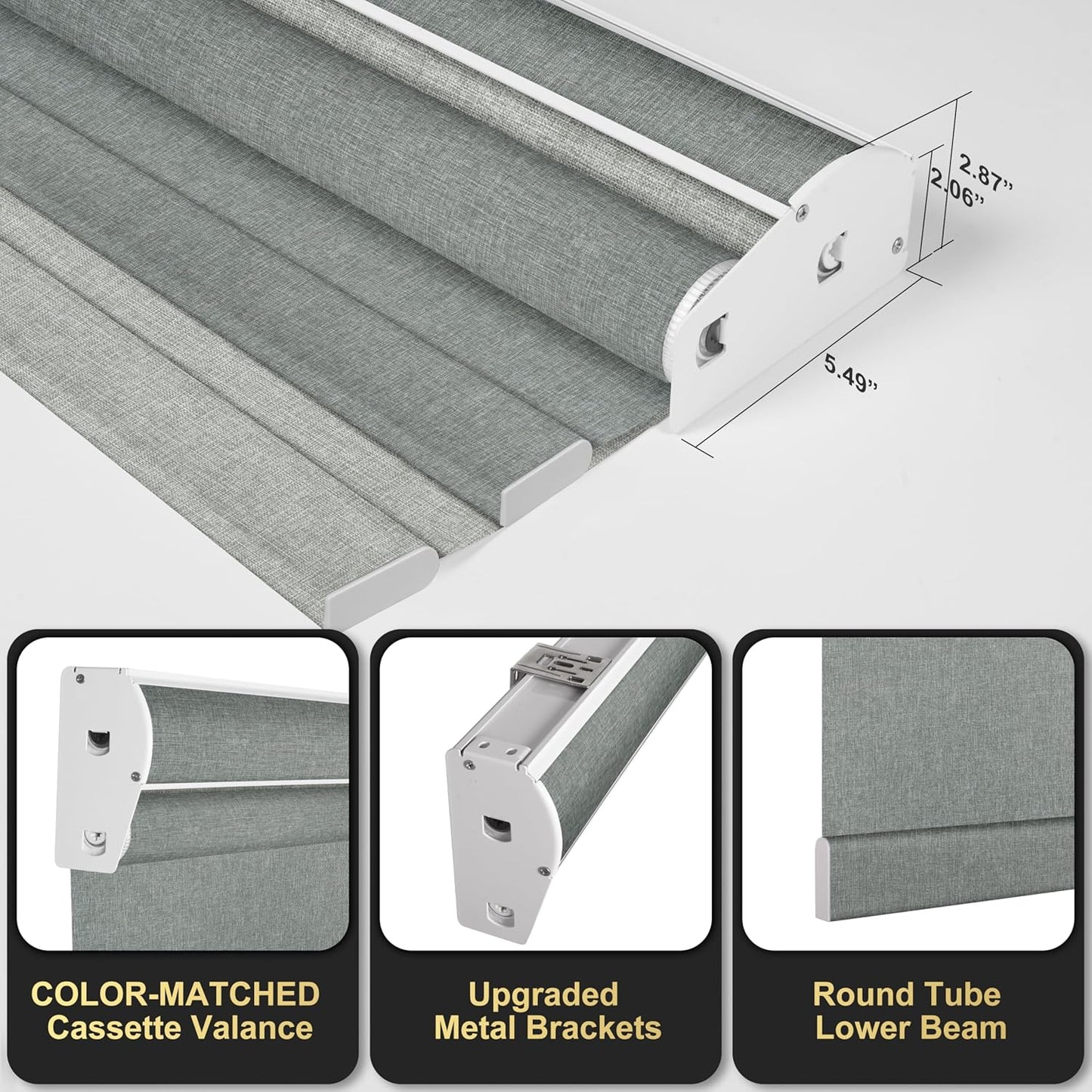 BERISSA Cordless Dual Roller Shades with Cassette Valance,Double Window Shades Blackout and Light Filtering Shades,Day and Night Roller Shades for Home Office Door.Linen Grey.54 W x 72" H