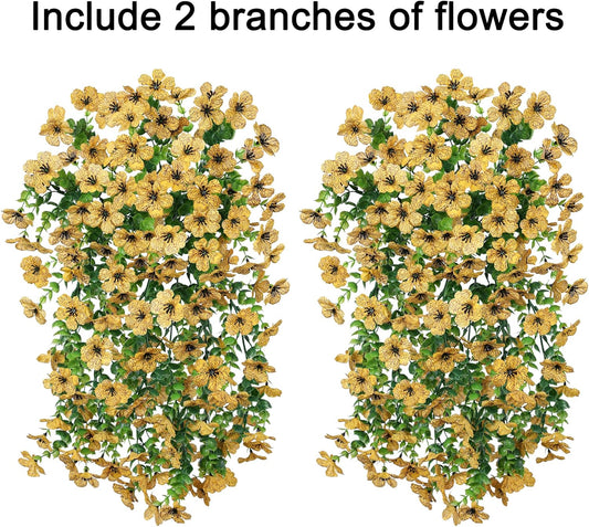 INSPRING Artificial Flowers Fall Faux Outdoor Outside Plants, 2 PCS Fake Silk UV Resistant Look Real Yellow Daisy Trailing Vines for Front Door Porch Planter Urn Patio Balcony Decoration