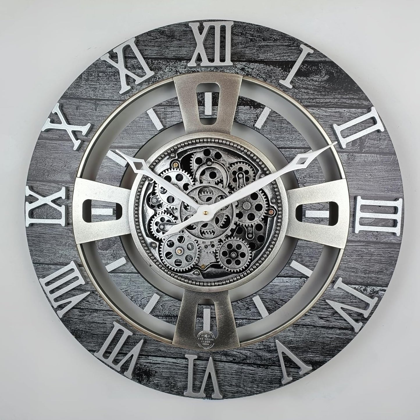 The Gears Clock Real Moving Gear Wall Clock England Line (Carbon Grey, 24 inches (60 cm))