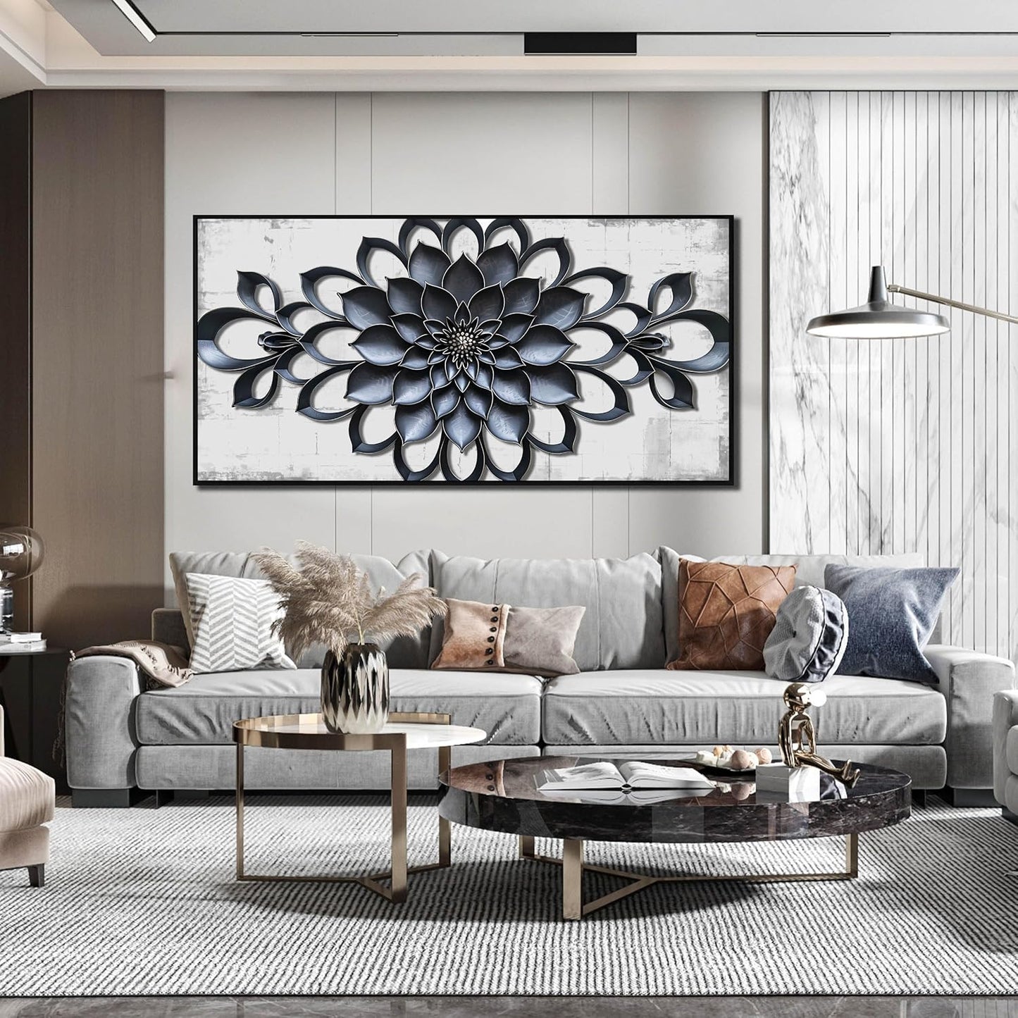 Modern Wall Art for Living Room Large Size - Minimalist Flower Canvas Wall Art for Bedroom - Large Picture Frames for Wall Size 29" x 59"