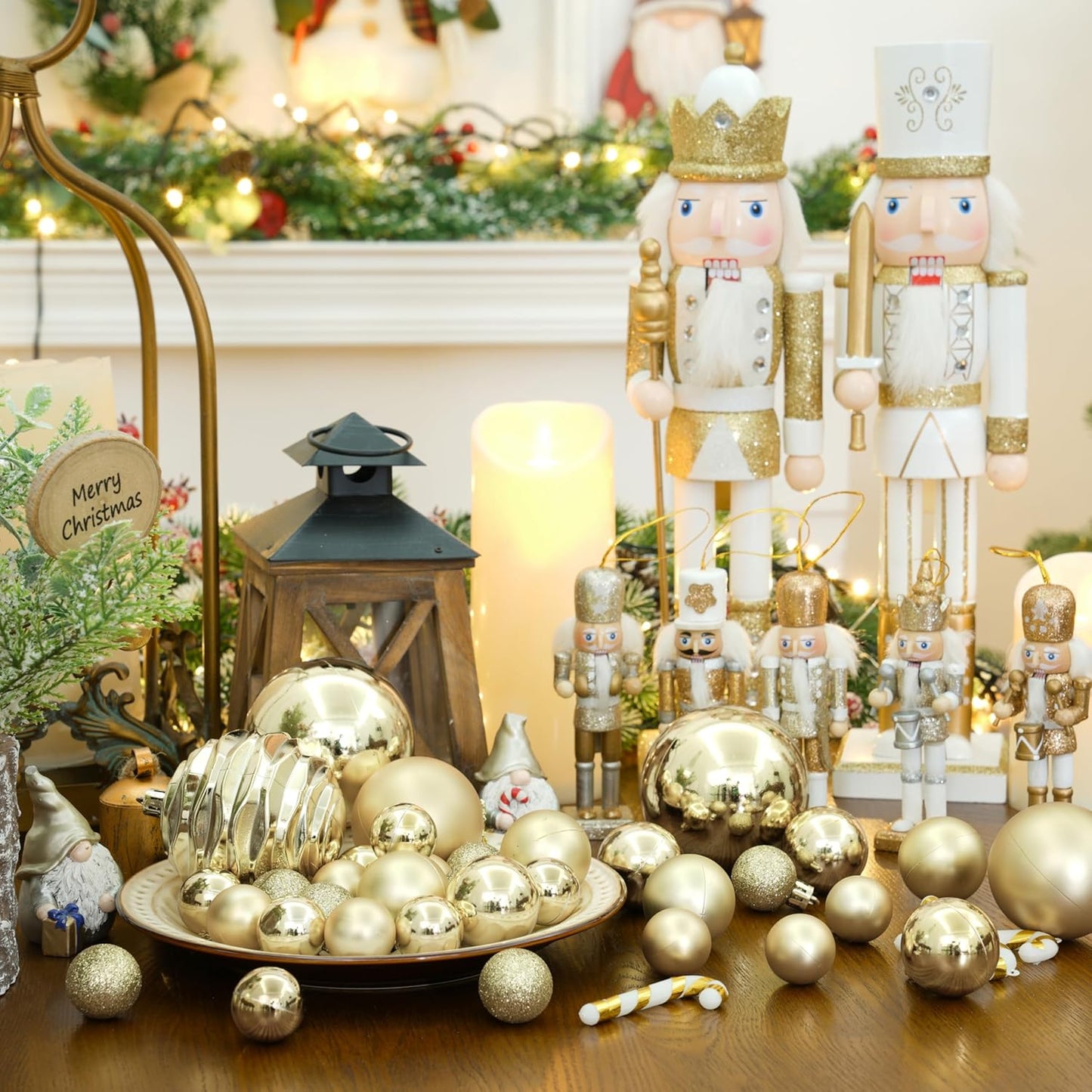 XmasExp 24ct Mini Christmas Ball Ornaments Shatterproof Christmas Ornaments Set Decorations for Xmas Tree Balls 30mm/1.18" (Champagne Gold)