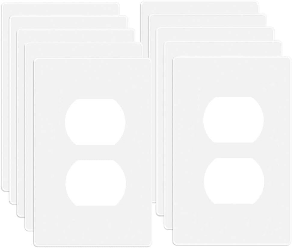 1-Gang Screwless Duplex Wall Plate Cover Single Switch Outlet Electrical Faceplate for Light Switch, Smart Switch, Receptacle, Dimmers, USB Outlet, GFCI, Child Safe Cover Plate, White (10-Pack)