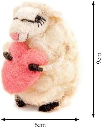 | Hand-Felted Loving Lottie Sheep Hugging Heart | Organic Wool Home Decor | Fair Trade Plush Animal Ornament | Gift for Any Occasion | Perfect for New Spaces & Home Accessories