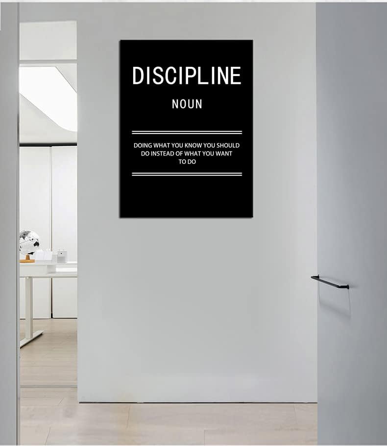 Motivational Discipline Noun Wall Art Poster Inspirational Canvas Positive Wall Art Quotes Discipline Canvas Artwork Picture Print Framed for Home Office Living Room Gym Wall Decor [30''W x 40''H]
