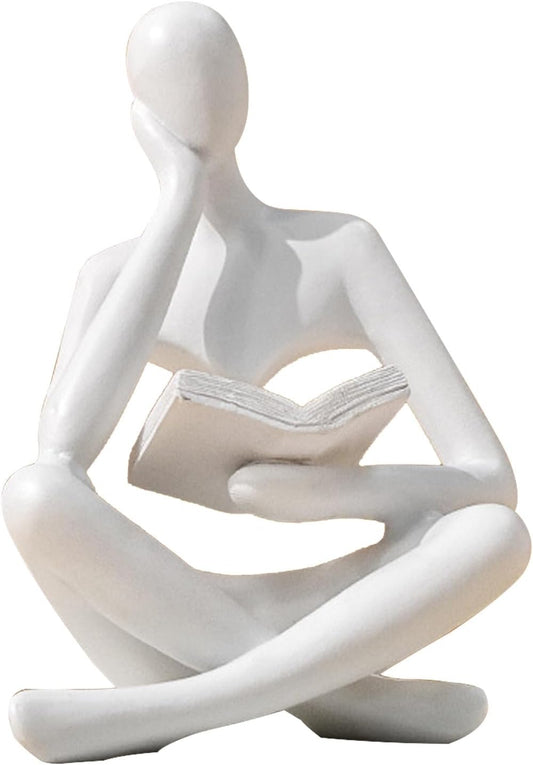 Bookshelf Decor Thinker Statue - Abstract Style Thinker Sculptures Modern Aesthetic Figurine Decoration Statues for Home Decor-Zuo Si-White
