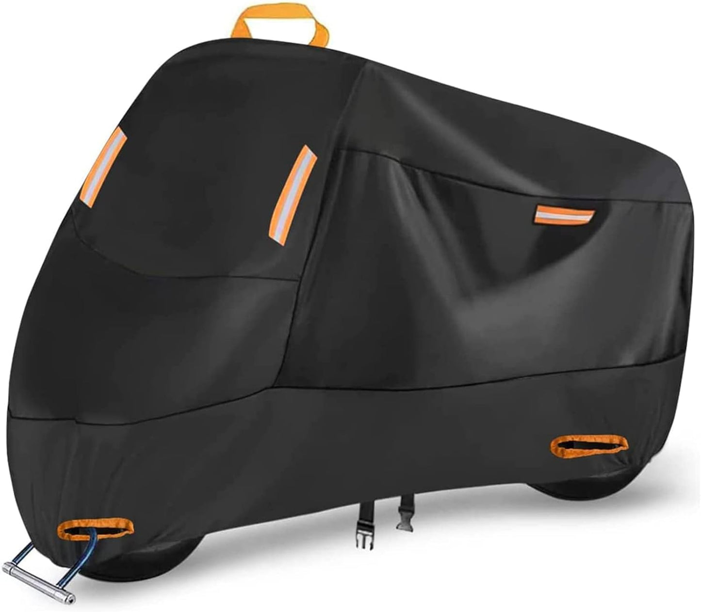 300D Heavy Duty Motorcycle Cover, SECELES All Season Durable Waterproof Outdoor Protection Scooter Cover 4 Reflective Tape Lock-Holes fits up to 86" Yamaha Honda Harley Suzuki (XXL: 86" x 37" x 50")
