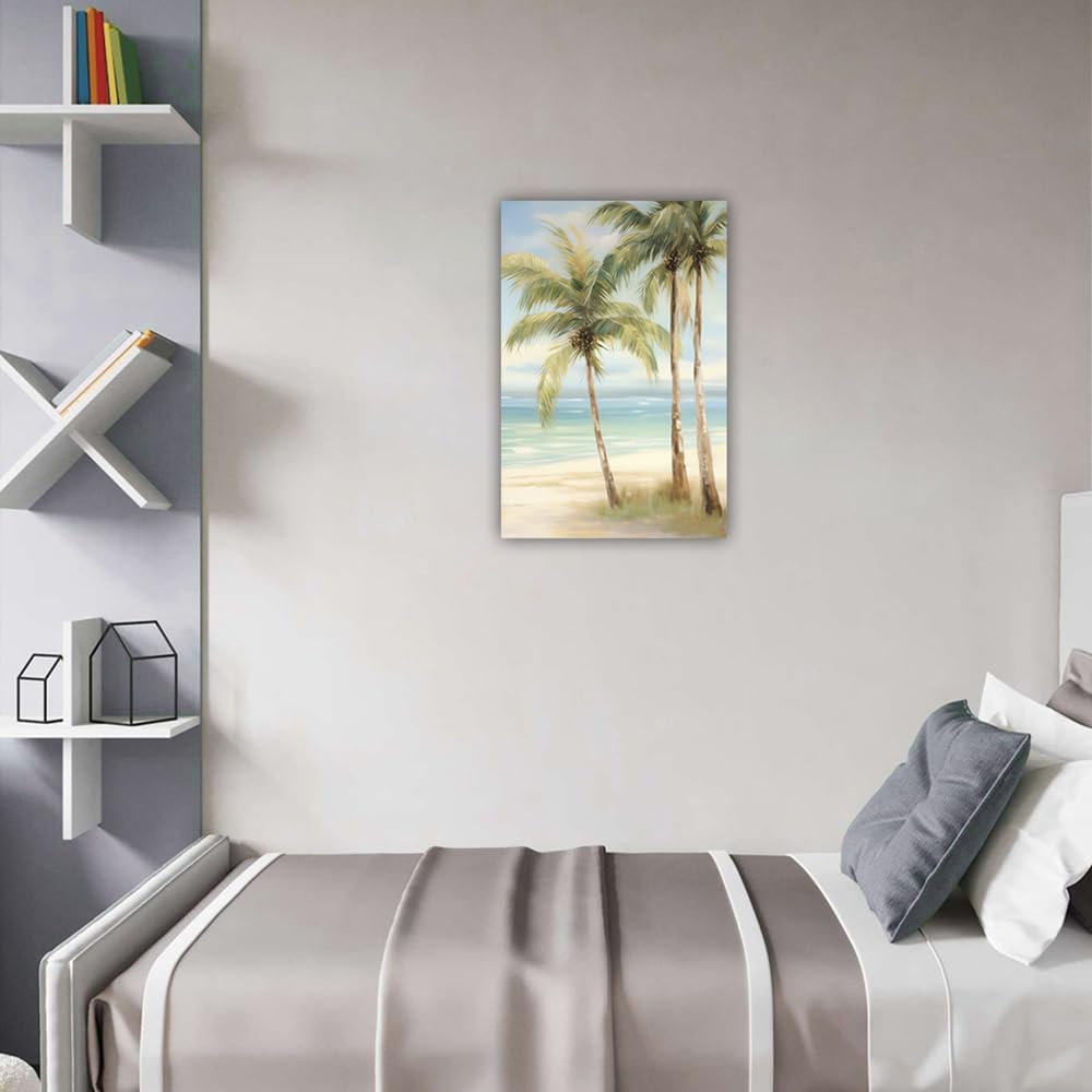 LURENCZH Tropical Beach Canvas Wall Art Seaside Palm Tree Picture Wall Decor Ocean Scenery Painting Prints for Bathroom Decor Framed(Beach-3,28.00" x 42.00")