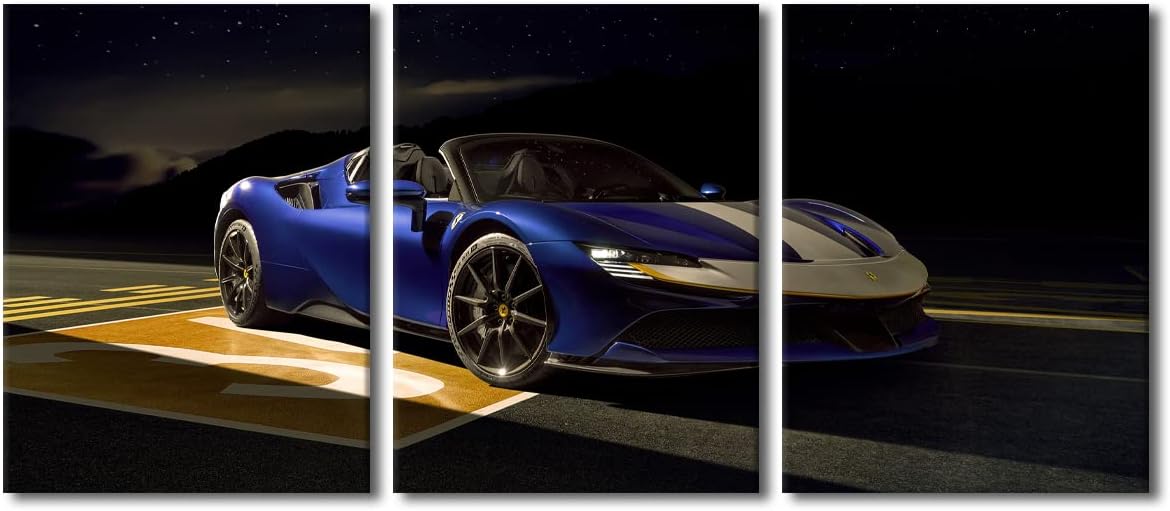 TUMOVO Sports Car Canvas Wall Art Painting Super Car Wall Decor for Living Room Pictures Print on Canvas 3 Pieces Hypercar Framed Modern Artwork for Home Wall Boys Bedroom Decorations, 36" Wx16 H