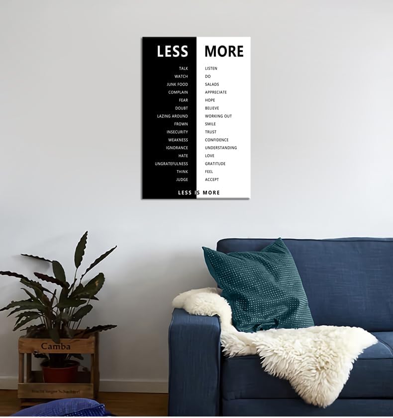 Less is More Inspirational Print Wall Art for Office Less and More Motivational Picture Inspiring Poster Painting Modern Artwork for Home Bedroom Living Room Office Decor Frame[12''W X 18''H]