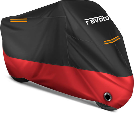 Favoto Motorcycle Cover Waterproof Outdoor - 96.5 inches Length All Season Universal Weather Rain Sun Protection Night Reflector with Lock-Holes Storage Bag Motorbike Vehicle Cover