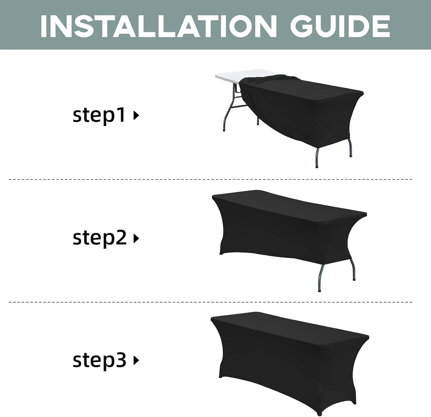 CWK 6FT 2Pcs Stretch Spandex Table Cover for Rectangular Tables - Elastic Fitted Tablecloth for Folding Tables, Wrinkle Resistant, Durable Table Protector for Parties,Weddings,Banquets &Events (Black)