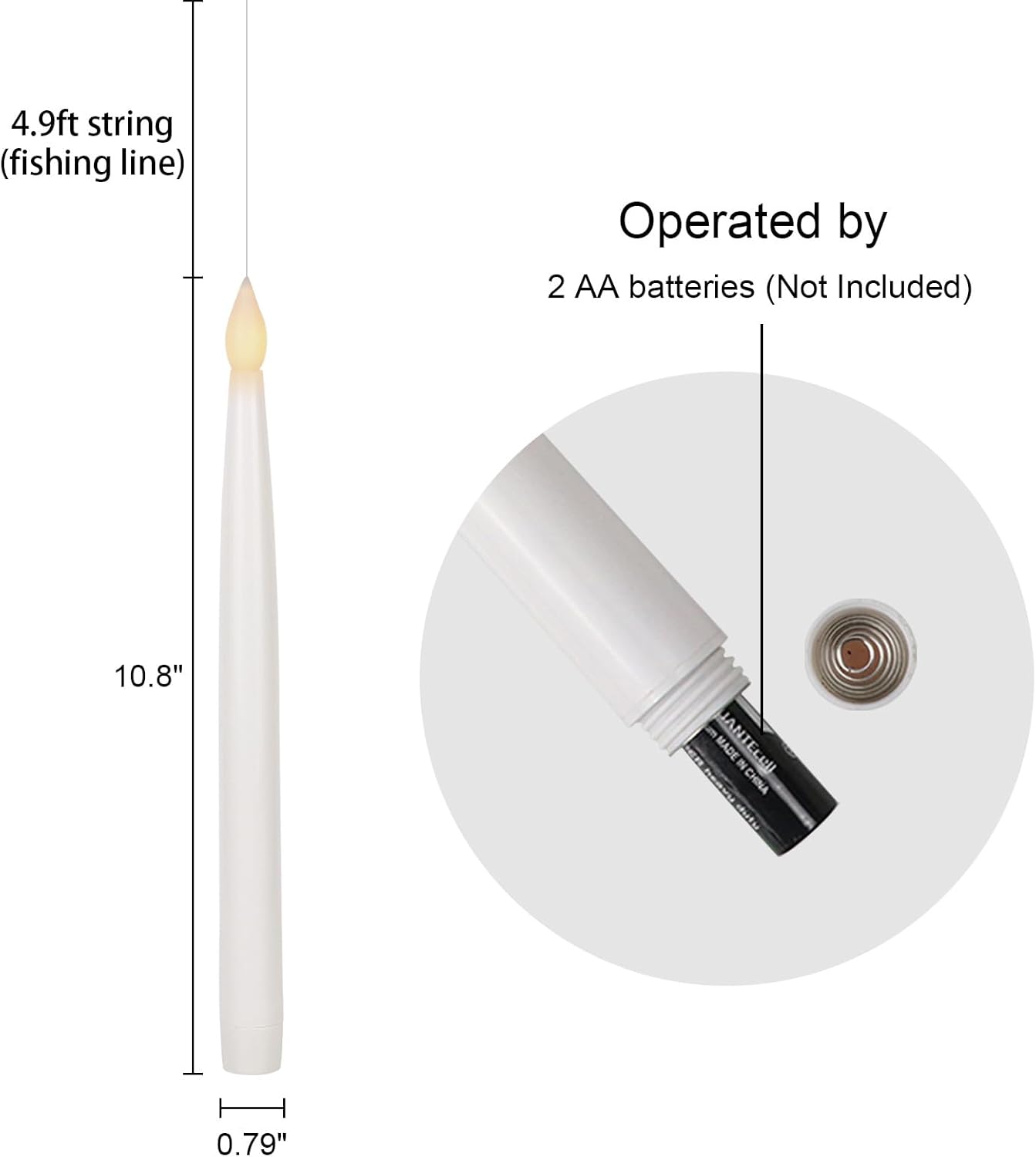 GenSwin 10.8" Floating Candles with Magic Wand Remote Timer, Flameless Taper Candles Flickering Battery Operated, LED Electric Hanging Window Candle Christmas Halloween Decorations(12 Pack, White)