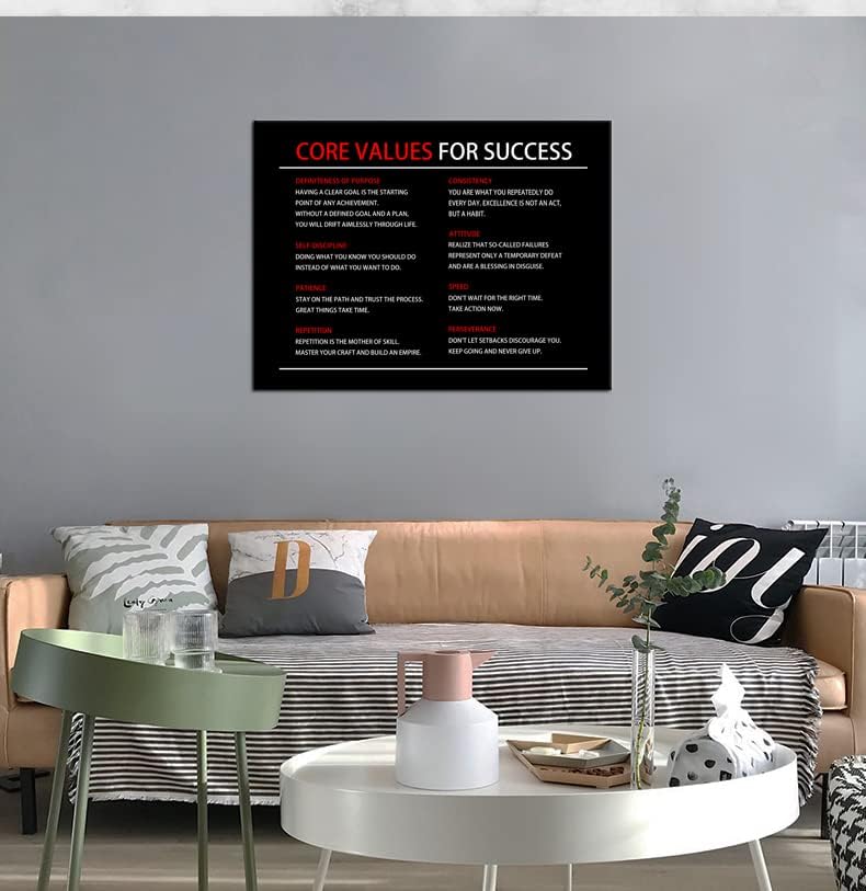 Inspirational Canvas Painting Motivational Wall Art Core Values Quote Poster Inspiring Positive Motivational Framed Artwork Prints Picture for Living Room Office [30''Wx 40''H]