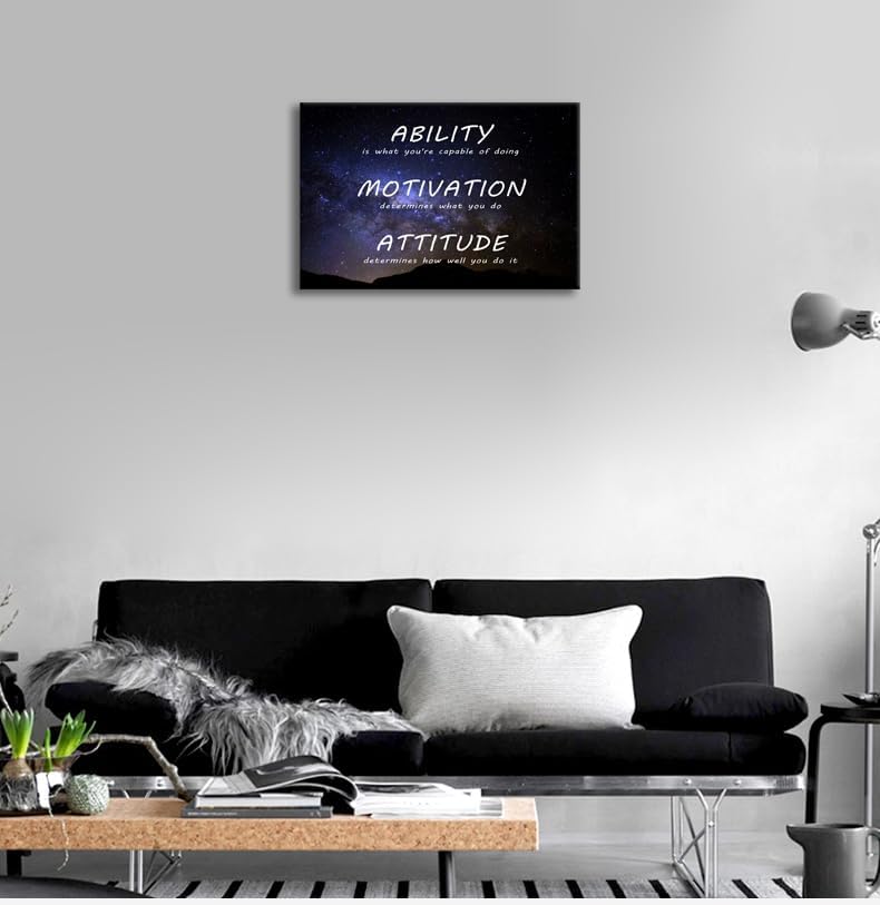 Inspirational Canvas Wall Art Painting Ability Motivation Attitude Success Poster Positive Motivational Artwork Prints Picture Bedroom Office Shcool Wall Decor Framed Ready to Hang [12''Wx 18''H]