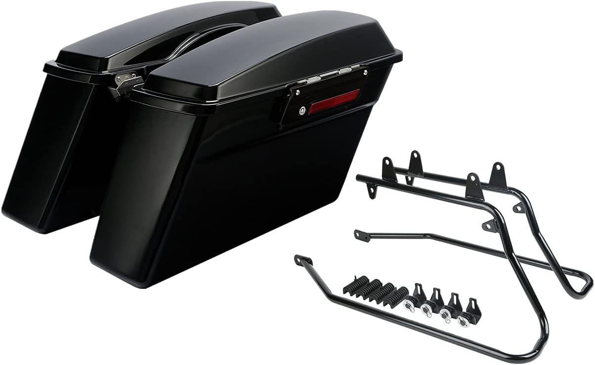 XFMT Vivid Black Hard Saddlebags Saddle Bags Trunk Black Latches W/Black Conversion Brackets For Harley Softail Heritage Classic Deluxe 1984-2017
