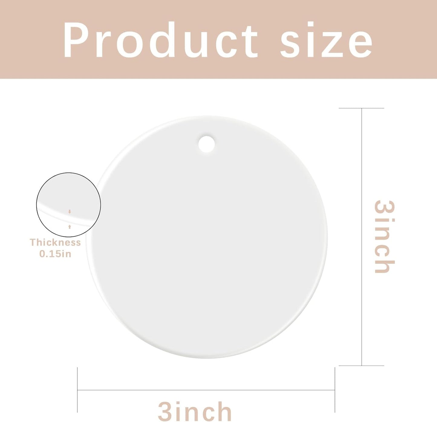 50 PCS Sublimation Ceramic Ornament Blank 3 inch Round Crafting DIY Personalized Christmas Home Decor Bulk Two-Sided Printed White Ceramic Decoration