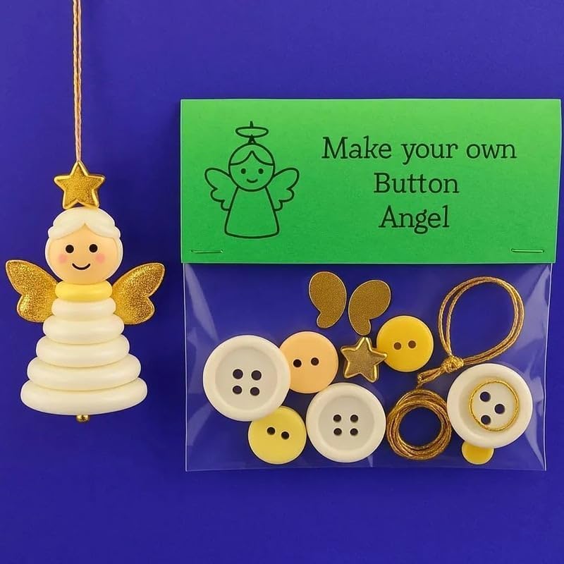 DIY Christmas Button Ornament Making Set–Fun Holiday Handmade Decorations for All Ages,DIY Craft Buttons Kit with Christmas Snowman/Santa/Angel,Xmas Tree Hanging Decorations (#C)