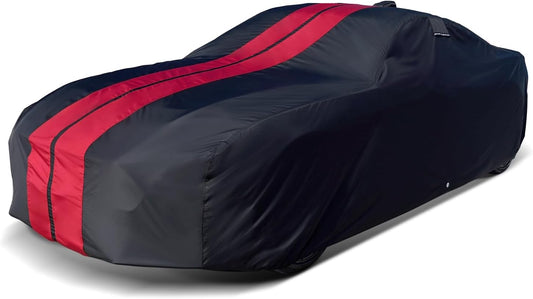 iCarCover Custom Car Cover for Pontiac Catalina (1959-1970) Waterproof All-Weather Rain Snow UV Sun Protector Full Exterior Indoor Outdoor Car Cover (Stripe - Black/Red)