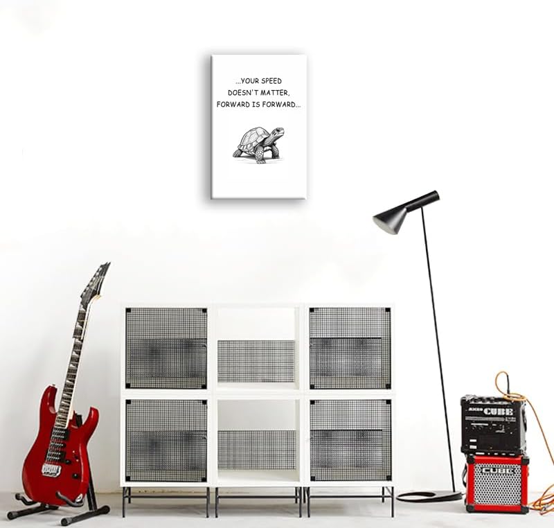 WYJDFART Turtle Motivational Quote ‘SPEED DOESN'T MATTER, FORWARD IS FORWARD...’ inspirational Wall Art Printed Modern Artwork For Office School Home Decor Framed Ready to Hang [12" W X 18" H]