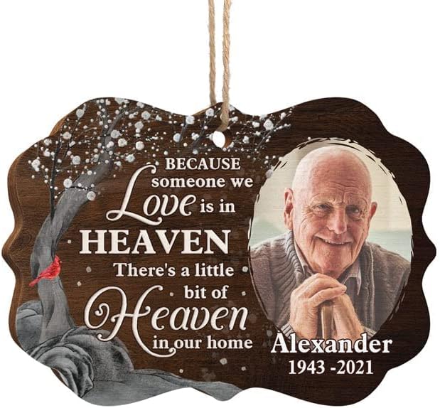 Pawfect House Custom Photo Wood Ornament, Personalized Christmas Memorial Sympathy Gifts for Loss of Dad, Mom, A Little Bit of Heaven in Our Home, Bereavement Gifts for Loss of Loved One